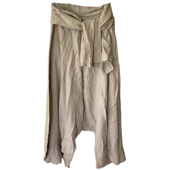 Sarah Pacini Oatmeal Beige Linen Harem Wide Leg Designer Pants with Sash Belt M - Picture 2 of 12